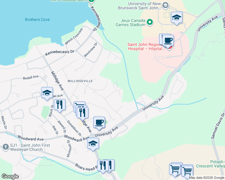 map of restaurants, bars, coffee shops, grocery stores, and more near 51 Noel Avenue in Saint John