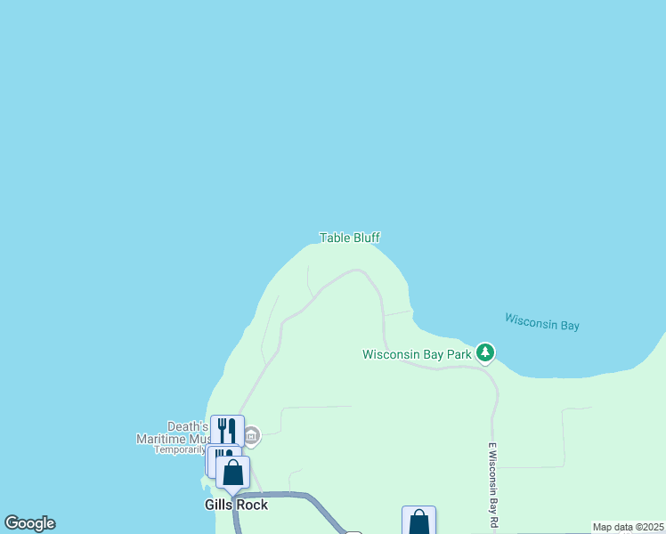 map of restaurants, bars, coffee shops, grocery stores, and more near 880 Wisconsin Bay Road in Ellison Bay