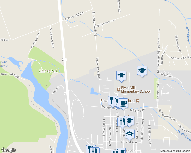 map of restaurants, bars, coffee shops, grocery stores, and more near 1015 Northwest Wade Street in Estacada