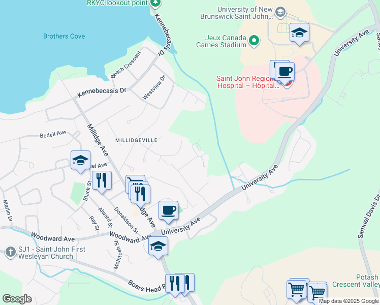 map of restaurants, bars, coffee shops, grocery stores, and more near 51 Noel Avenue in Saint John