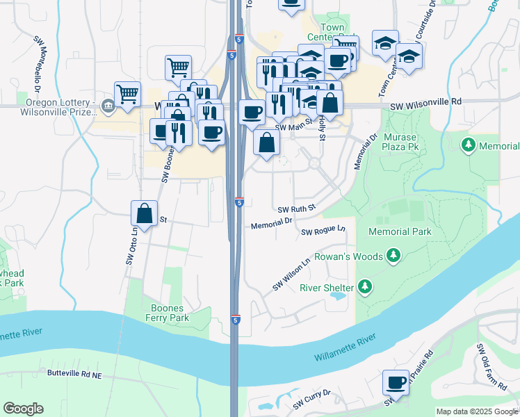 map of restaurants, bars, coffee shops, grocery stores, and more near 30700 Southwest Parkway Avenue in Wilsonville