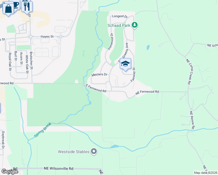 map of restaurants, bars, coffee shops, grocery stores, and more near 134 Argyle Court in Newberg
