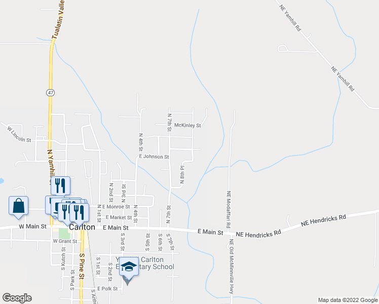 map of restaurants, bars, coffee shops, grocery stores, and more near 752 East Garfield Street in Carlton