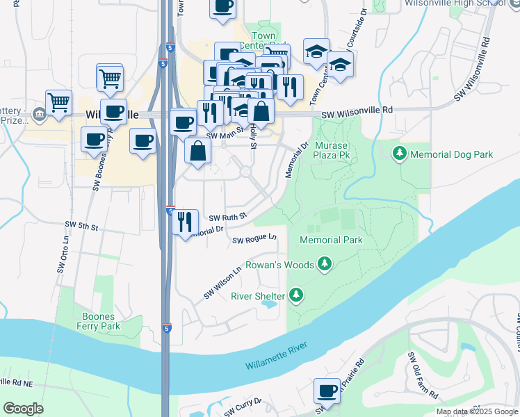 map of restaurants, bars, coffee shops, grocery stores, and more near 30482 Southwest Ruth Street in Wilsonville