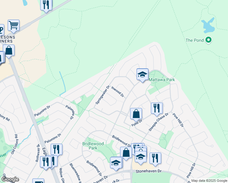 map of restaurants, bars, coffee shops, grocery stores, and more near 27 Inwood Drive in Ottawa
