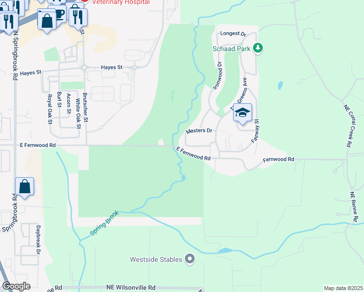map of restaurants, bars, coffee shops, grocery stores, and more near 4711 Masters Drive in Newberg