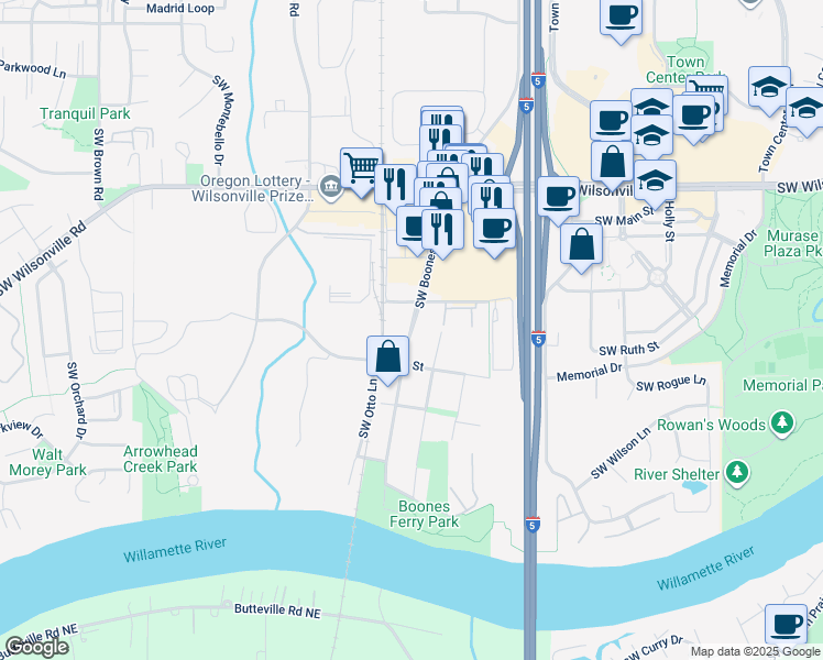 map of restaurants, bars, coffee shops, grocery stores, and more near 30605 Southwest Magnolia Avenue in Wilsonville