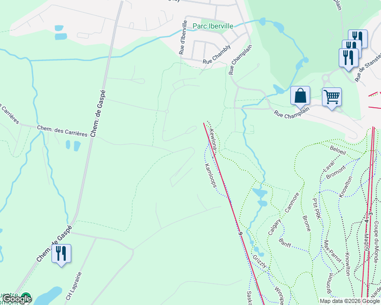 map of restaurants, bars, coffee shops, grocery stores, and more near 194 Chemin des Diligences in Bromont