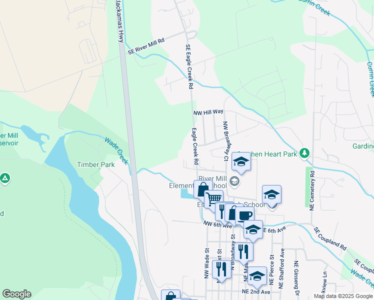 map of restaurants, bars, coffee shops, grocery stores, and more near 1015 Northwest Wade Street in Estacada