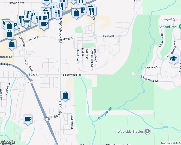 map of restaurants, bars, coffee shops, grocery stores, and more near 3716 Grand Oak Drive in Newberg