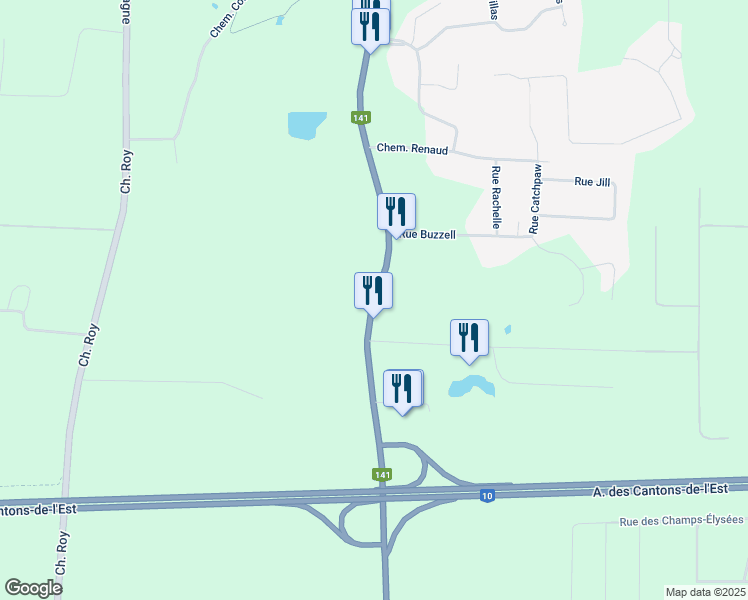 map of restaurants, bars, coffee shops, grocery stores, and more near Chemin de la Rivière aux Cerises in Magog