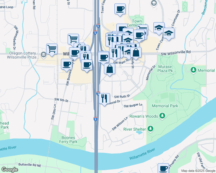 map of restaurants, bars, coffee shops, grocery stores, and more near 8840 SW Holly Ln in Wilsonville