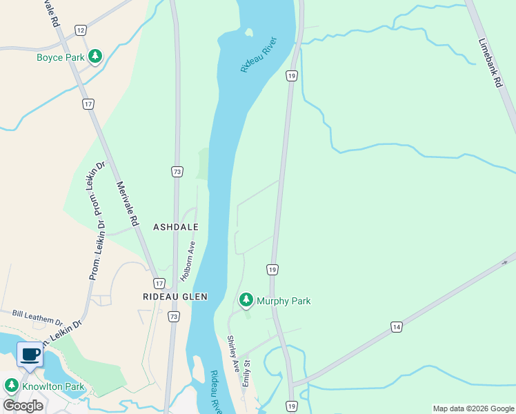 map of restaurants, bars, coffee shops, grocery stores, and more near 460 River Road in Ottawa