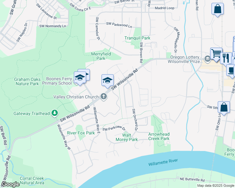 map of restaurants, bars, coffee shops, grocery stores, and more near 10910 Southwest Wilsonville Road in Wilsonville