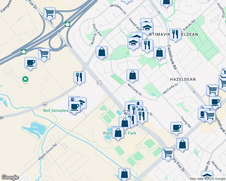 map of restaurants, bars, coffee shops, grocery stores, and more near 146 Jarlan Terrace in Ottawa
