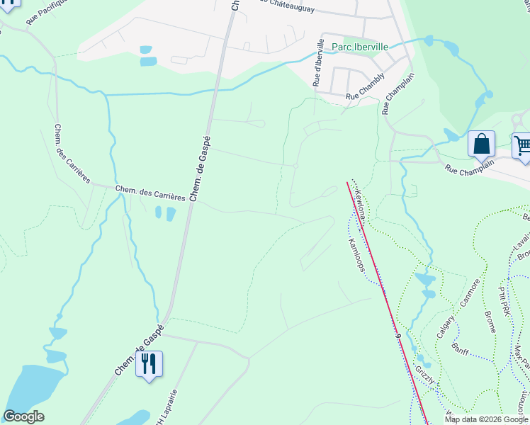 map of restaurants, bars, coffee shops, grocery stores, and more near Chemin des Diligences in Bromont