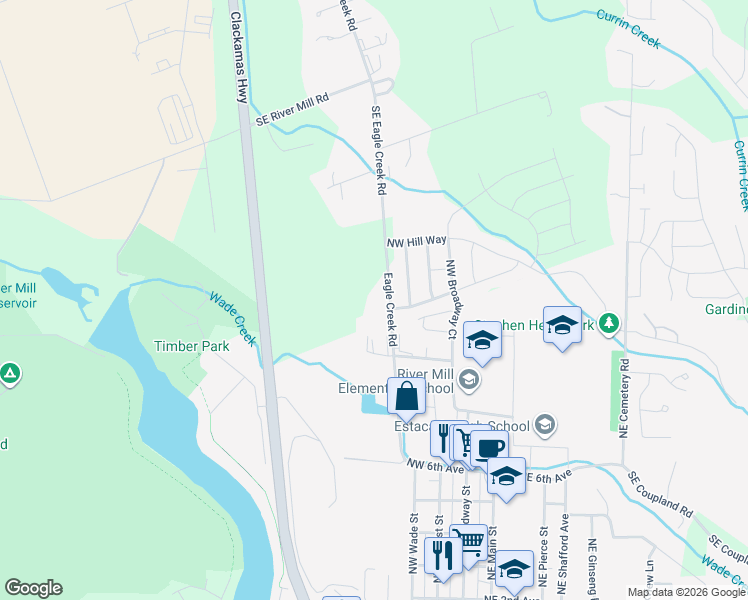 map of restaurants, bars, coffee shops, grocery stores, and more near 30813 Southeast Eagle Creek Road in Estacada