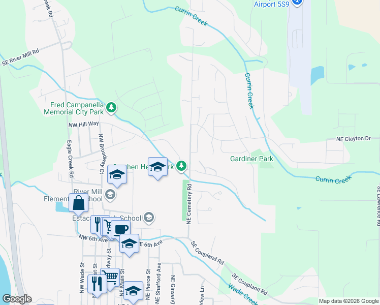 map of restaurants, bars, coffee shops, grocery stores, and more near 799 Northeast Cemetery Road in Estacada