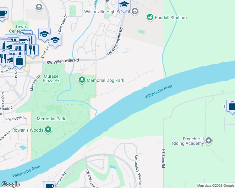 map of restaurants, bars, coffee shops, grocery stores, and more near 7130 Southwest Montgomery Way in Wilsonville
