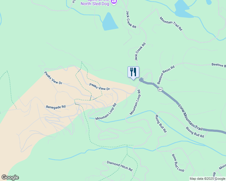map of restaurants, bars, coffee shops, grocery stores, and more near 66 Mountain Loop Road in Big Sky