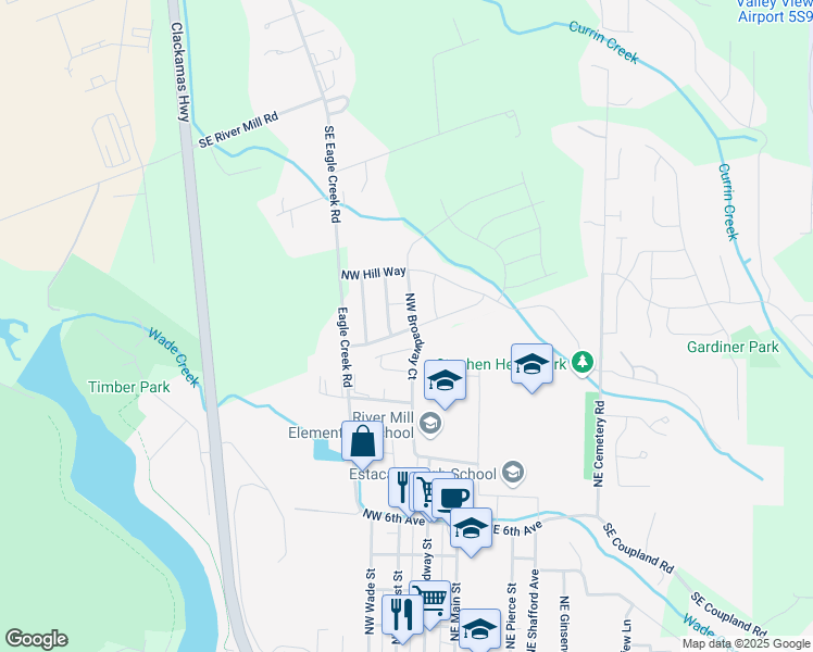 map of restaurants, bars, coffee shops, grocery stores, and more near 1251 North Broadway Street in Estacada