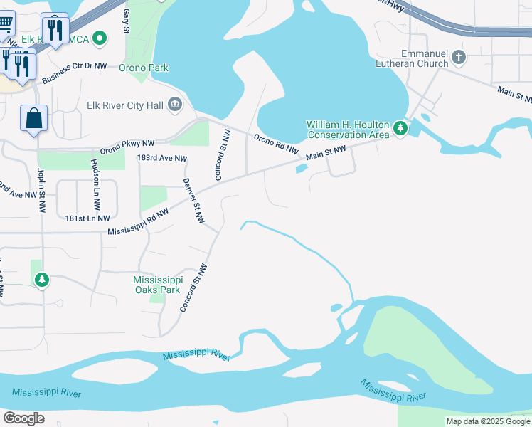 map of restaurants, bars, coffee shops, grocery stores, and more near 12852 182nd Avenue Northwest in Elk River