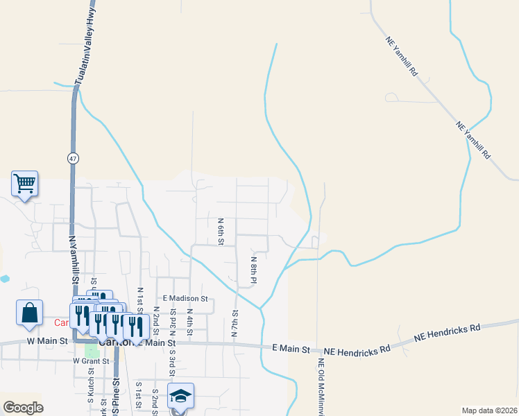 map of restaurants, bars, coffee shops, grocery stores, and more near 770 East McKinley Street in Carlton