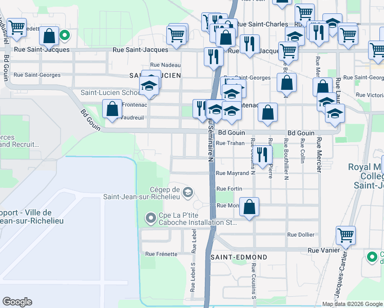 map of restaurants, bars, coffee shops, grocery stores, and more near 325 Rue Saint-Germain in Saint-Jean-sur-Richelieu