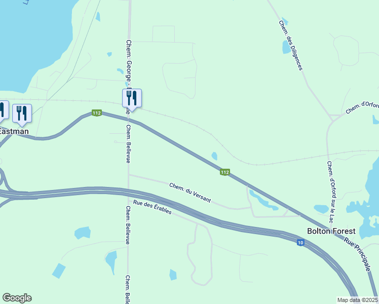 map of restaurants, bars, coffee shops, grocery stores, and more near Rue Principale in Eastman