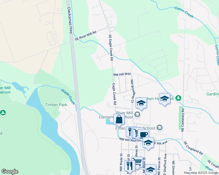 map of restaurants, bars, coffee shops, grocery stores, and more near 30813 Southeast Eagle Creek Road in Estacada