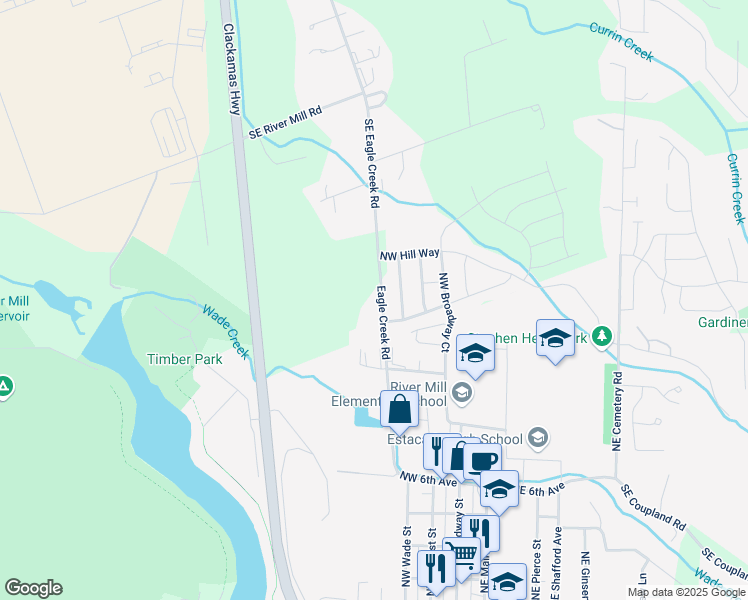 map of restaurants, bars, coffee shops, grocery stores, and more near 30813 Southeast Eagle Creek Road in Estacada