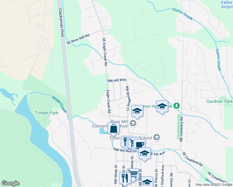 map of restaurants, bars, coffee shops, grocery stores, and more near 1280 NW Bagby Street in Estacada