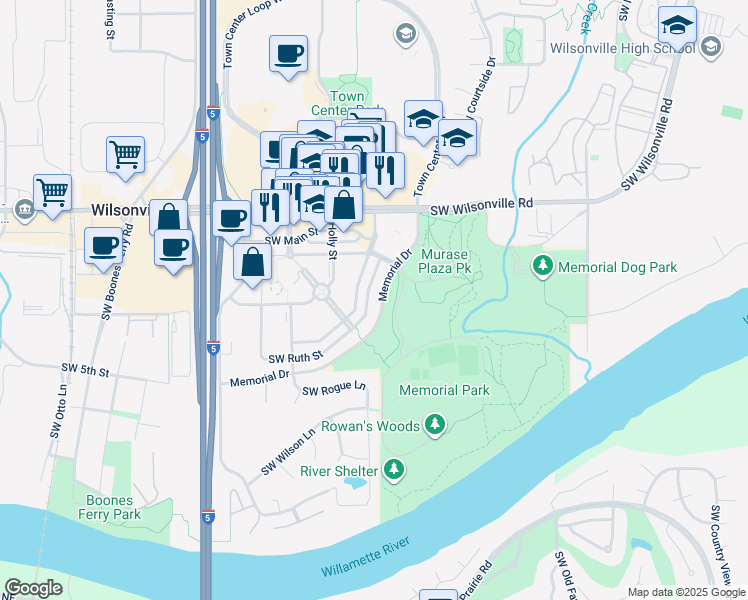 map of restaurants, bars, coffee shops, grocery stores, and more near 30384 Southwest Ruth Street in Wilsonville