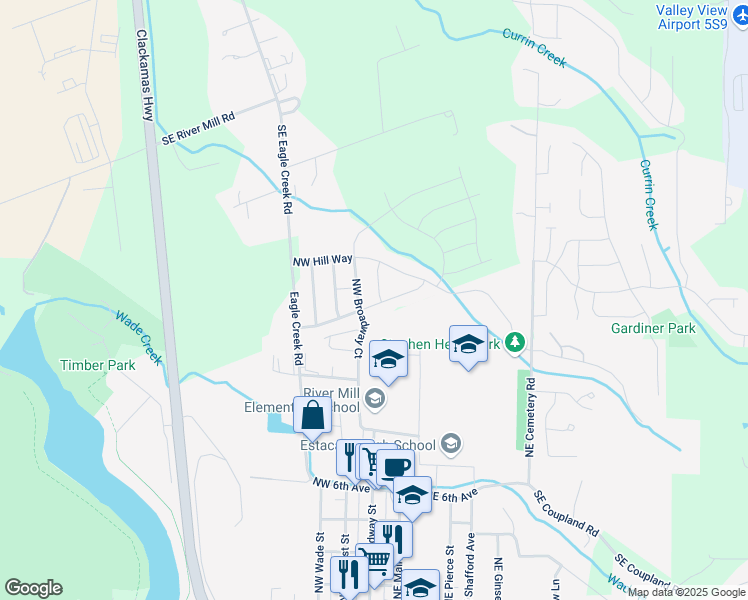 map of restaurants, bars, coffee shops, grocery stores, and more near 1251 North Broadway Street in Estacada