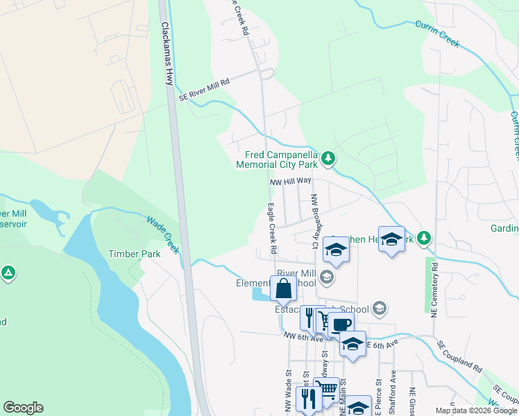 map of restaurants, bars, coffee shops, grocery stores, and more near 30813 Southeast Eagle Creek Road in Estacada
