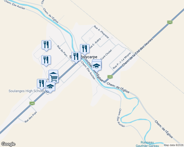 map of restaurants, bars, coffee shops, grocery stores, and more near 1218 Chemin Élie-Auclair in Saint-Polycarpe