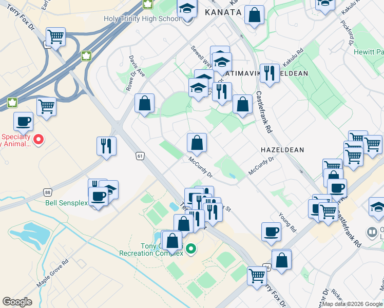 map of restaurants, bars, coffee shops, grocery stores, and more near in Ottawa