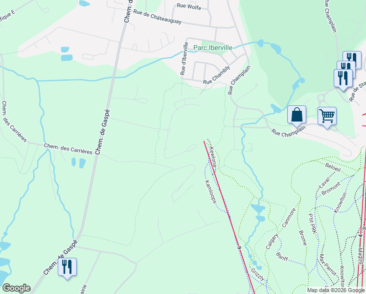 map of restaurants, bars, coffee shops, grocery stores, and more near 218 Rue du Cercle des Cantons in Bromont