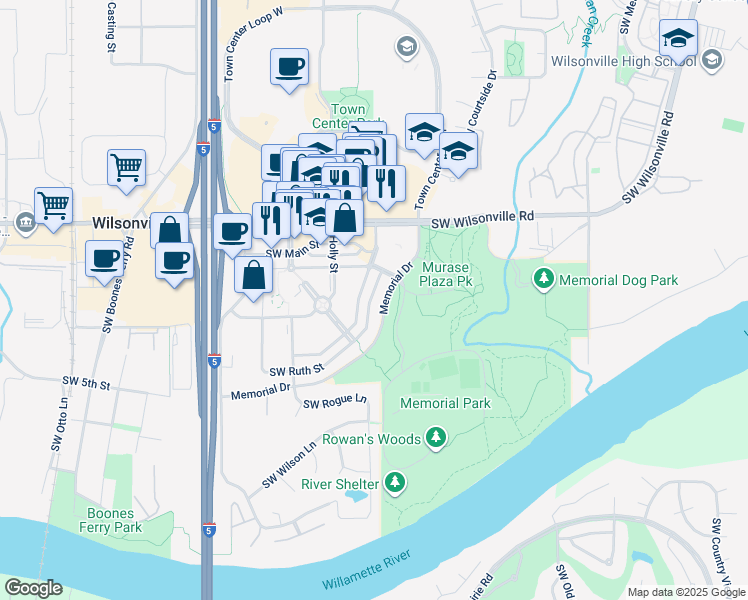 map of restaurants, bars, coffee shops, grocery stores, and more near 30384 Southwest Ruth Street in Wilsonville
