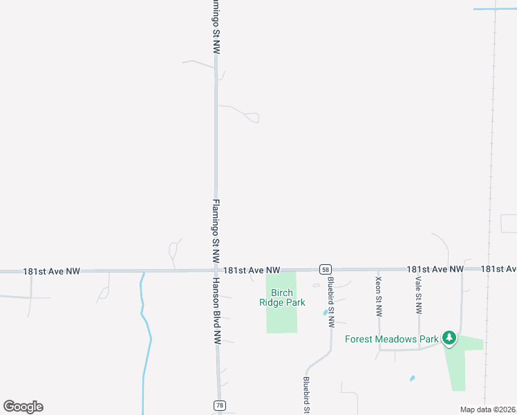 map of restaurants, bars, coffee shops, grocery stores, and more near 18345 Flamingo Street Northwest in Oak Grove