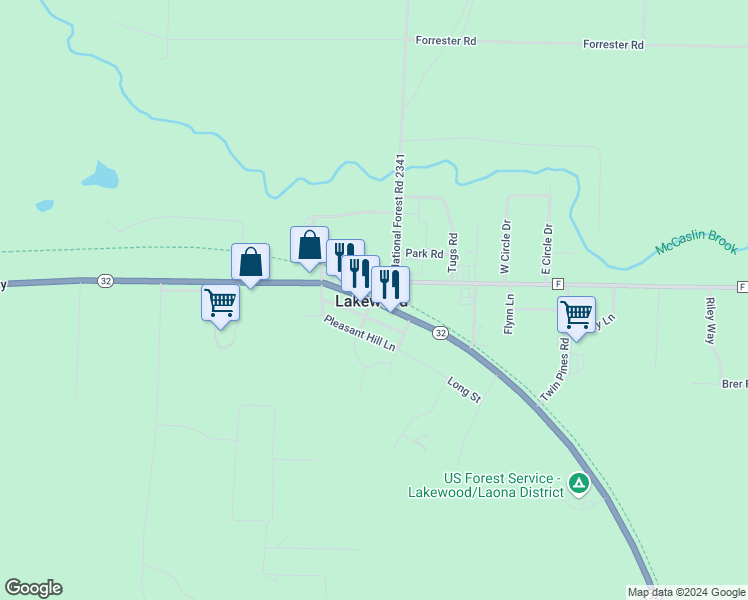 map of restaurants, bars, coffee shops, grocery stores, and more near in Lakewood