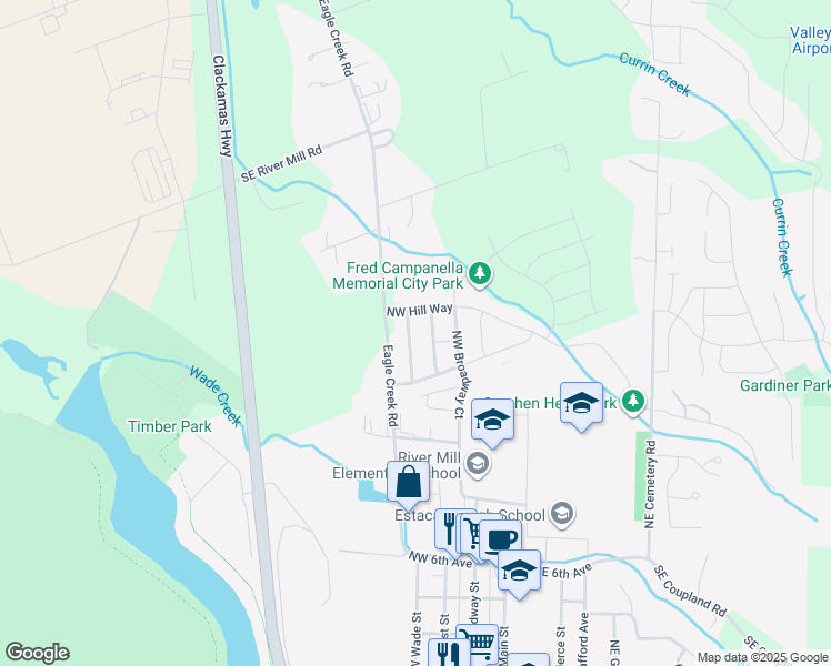 map of restaurants, bars, coffee shops, grocery stores, and more near 1390 NW Bagby Street in Estacada