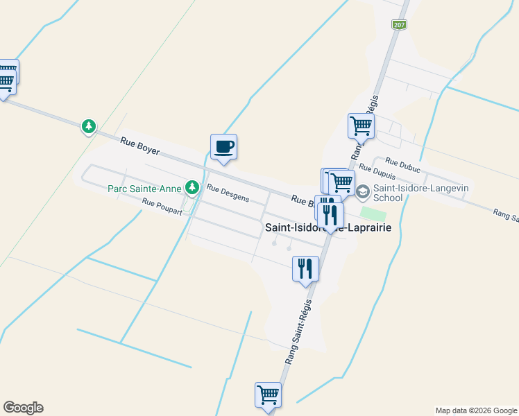 map of restaurants, bars, coffee shops, grocery stores, and more near 43 Rue Desgens in Saint-Isidore-de-Laprairie