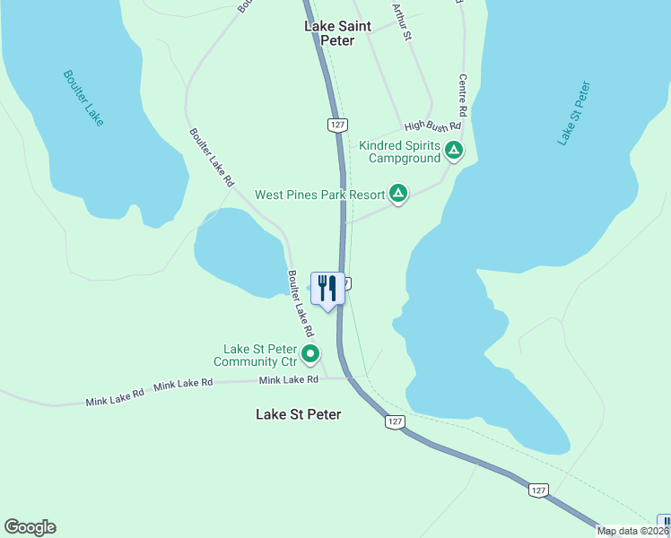 map of restaurants, bars, coffee shops, grocery stores, and more near 2401 Ontario 127 in Lake Saint Peter
