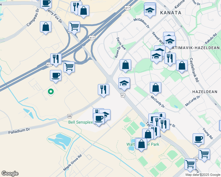 map of restaurants, bars, coffee shops, grocery stores, and more near in Ottawa