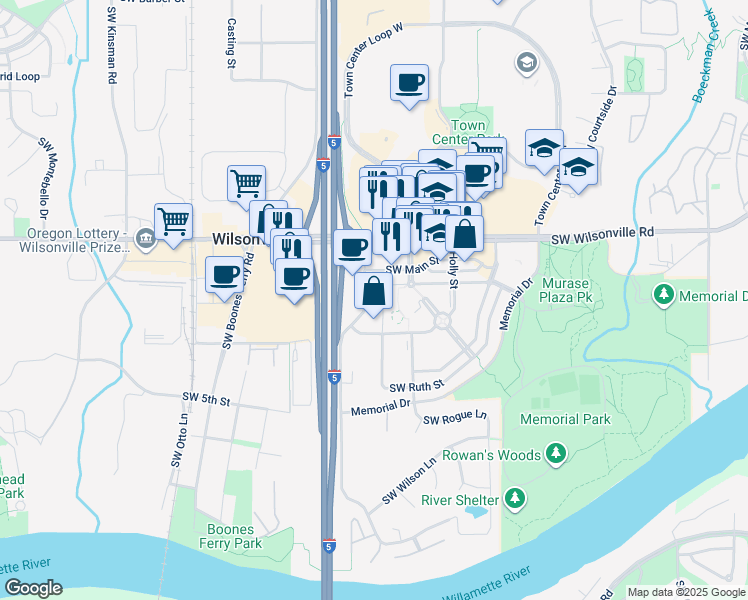 map of restaurants, bars, coffee shops, grocery stores, and more near 30240 Southwest Parkway Avenue in Wilsonville