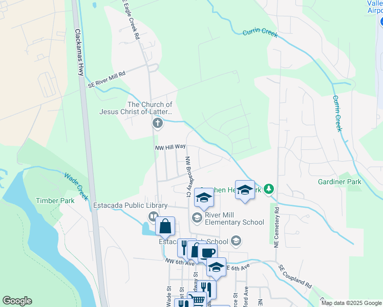 map of restaurants, bars, coffee shops, grocery stores, and more near 1490 North Broadway Street in Estacada