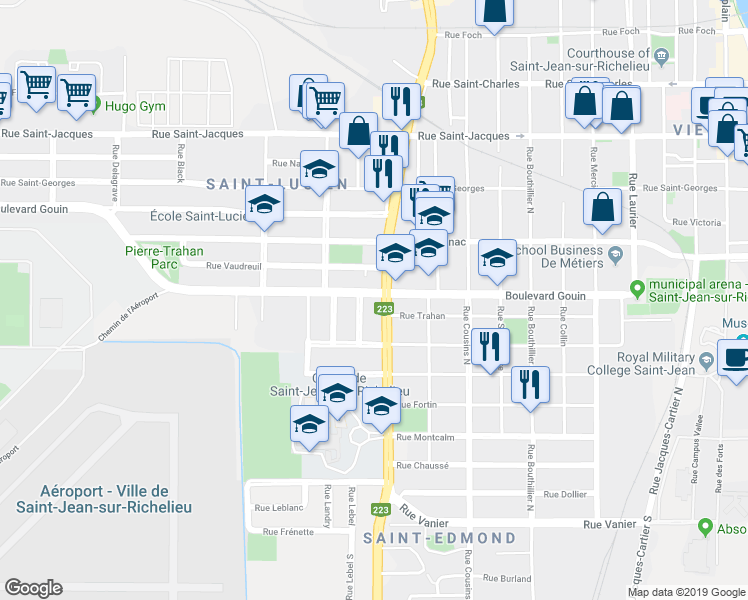 map of restaurants, bars, coffee shops, grocery stores, and more near 302 Boulevard Gouin in Saint-Jean-sur-Richelieu