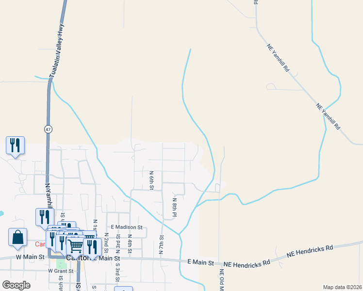 map of restaurants, bars, coffee shops, grocery stores, and more near 787 East Roosevelt Street in Carlton