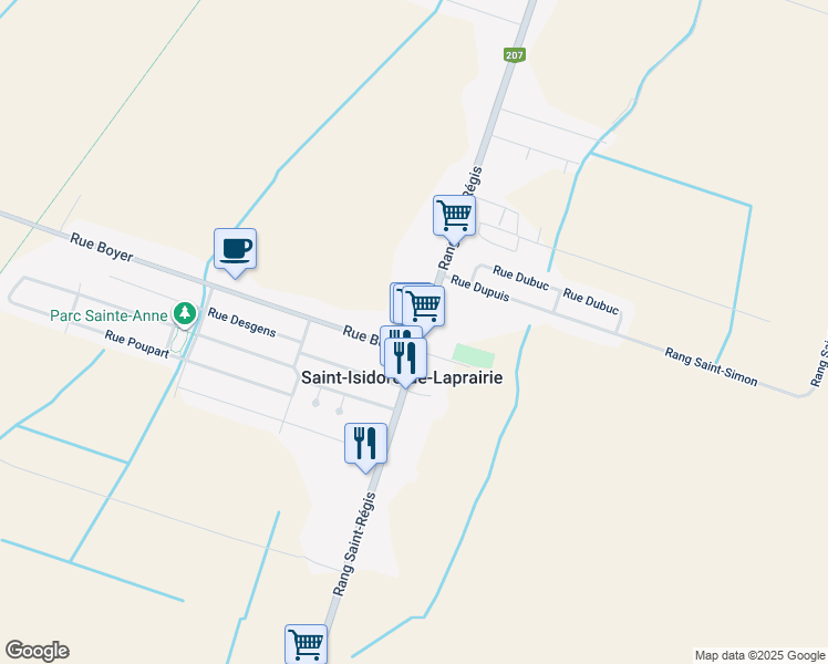 map of restaurants, bars, coffee shops, grocery stores, and more near 650 Rang Saint-Régis in Saint-Isidore-de-Laprairie
